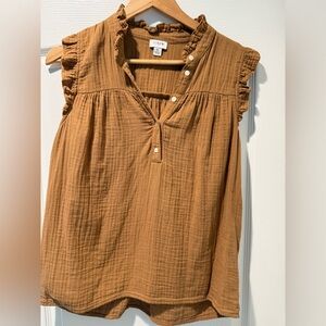 J. Crew Women's Ruffled Sleeve Gauze Tunic in Caramel Brown